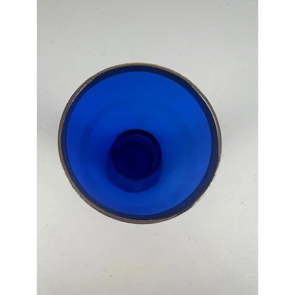 Vintage Cobalt Blue Bohemian Czech Hand Painted Bud Vase  Gold Trimmed ‎ Decor